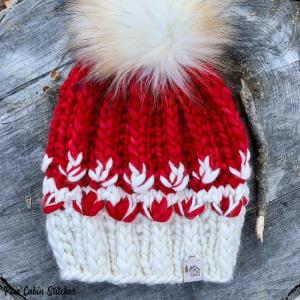 Merino Wool Adult Toque - Red and White